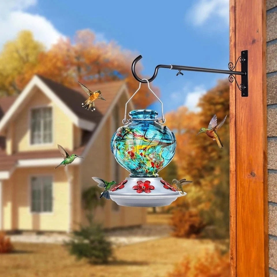 Hummingbird Feeder, Hand Blown Glass Hummingbird Feeders for Outdoors Hanging, w