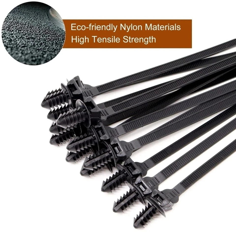 Push Mount Zip Ties, 8 Inch Cable Zip Tie Black Wire Tie with Push Pin Fir Tree