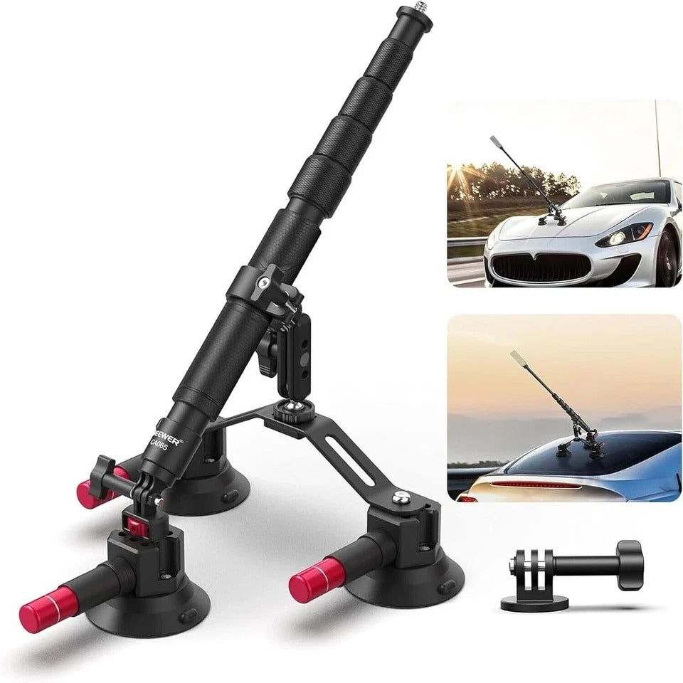 NEEWER CA065 Triple Suction Mount – GoPro Insta360 Car Kit + Selfie Stick