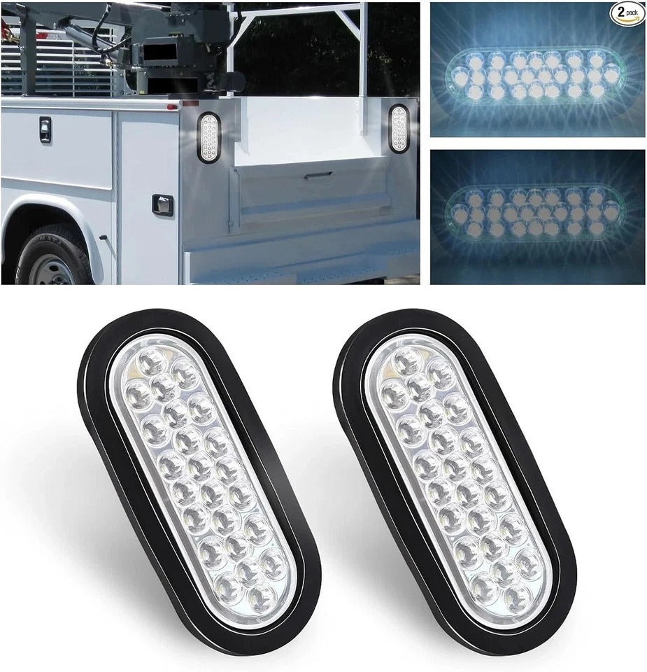 2PCS 6" Inch White 24 LED Oval Reverse Backup Turn Tail White Light/Clear Lens