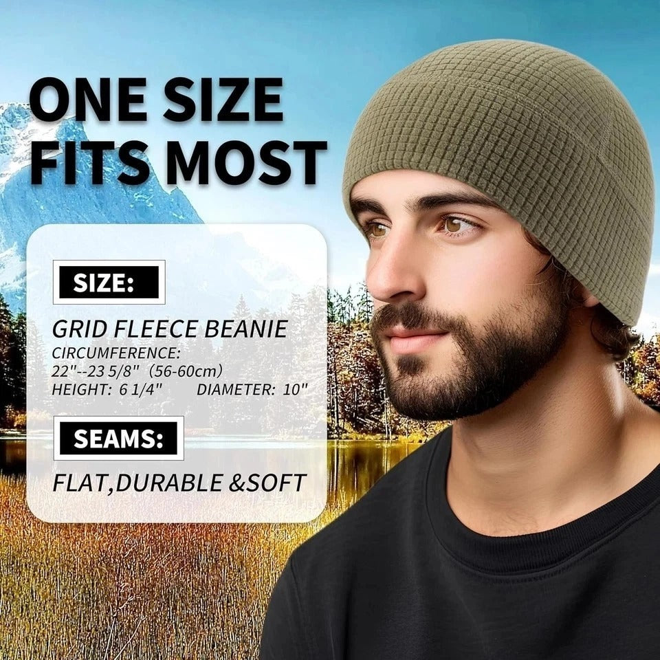 2 Pack Grid Fleece Beanie Watch Cap Waffle Tactical Beanie Multi-Season Army Mil