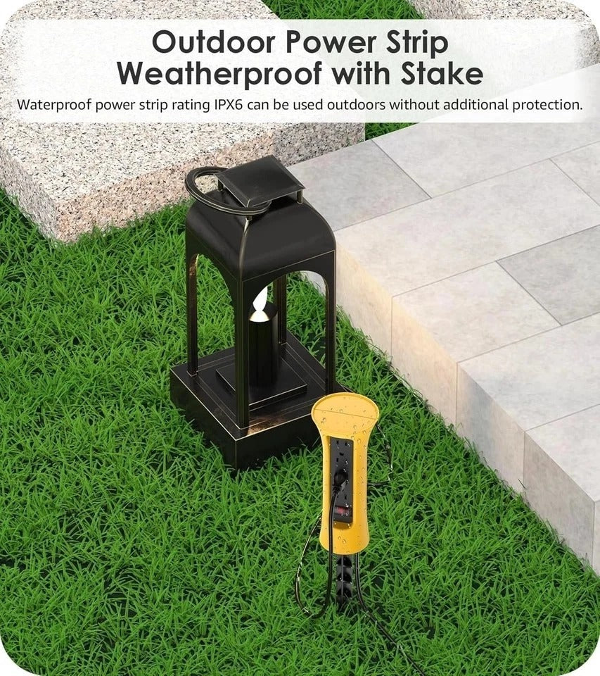 Outdoor Power Strip Weatherproof with Stake, Waterproof Extension 6FT Yellow