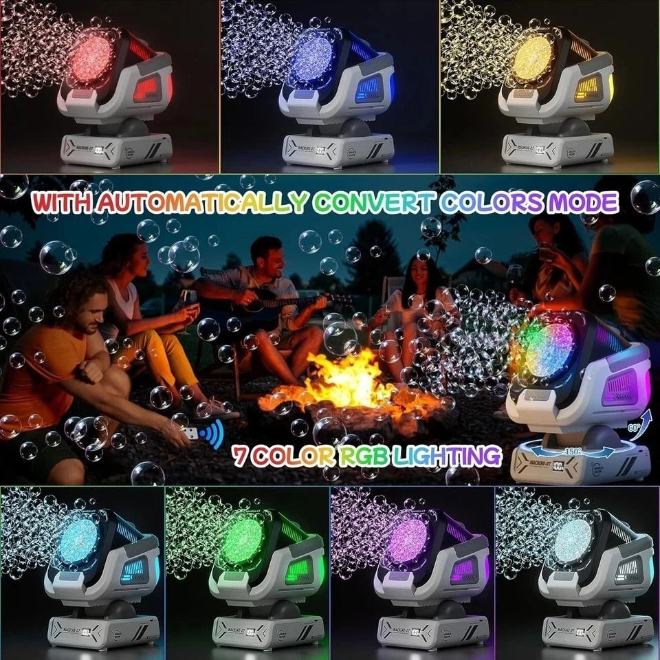 2025 Upgraded Bubble Machine with Remote Control Automatic Rotation & RGB Lig...