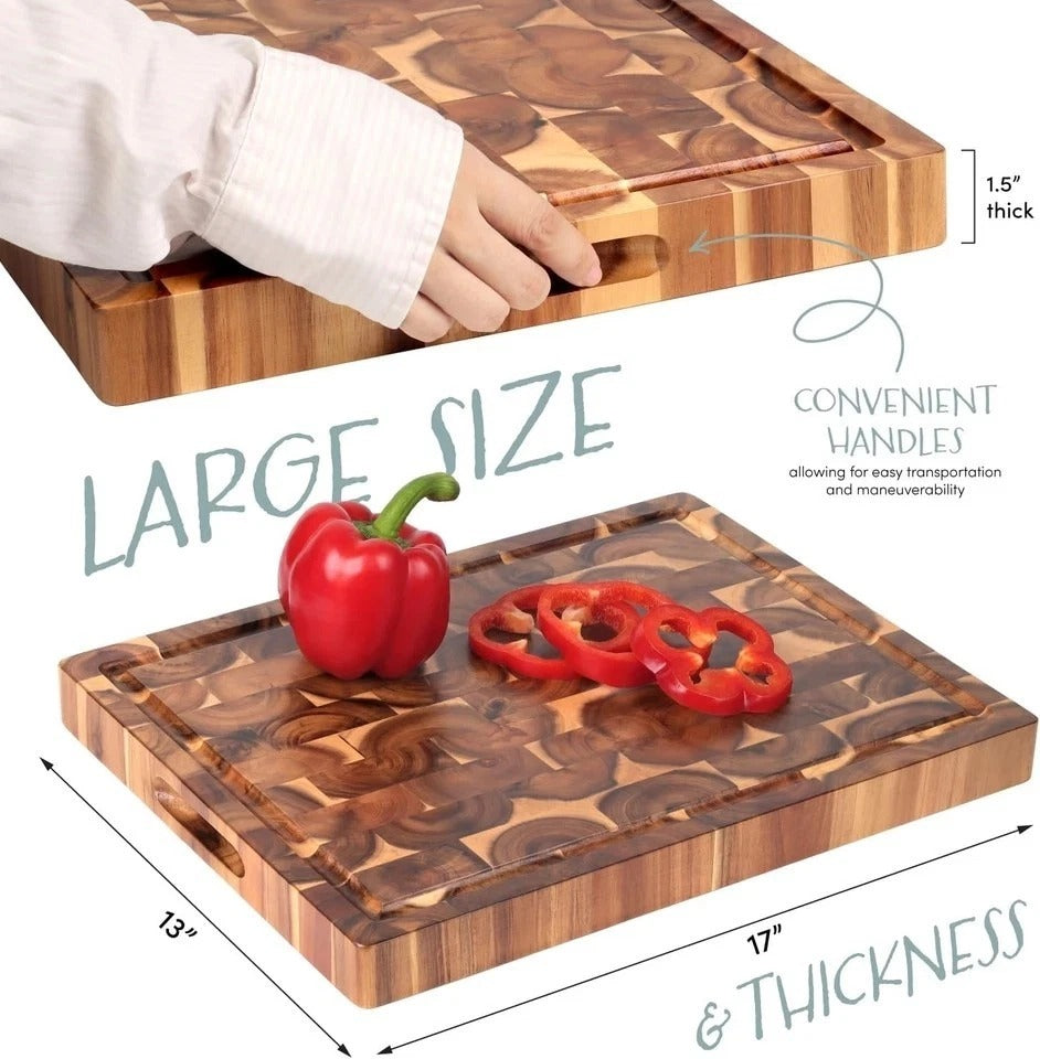 Acacia End Grain Cutting Board (17X13X1.5In), Butcher Block - Reversible Multipu