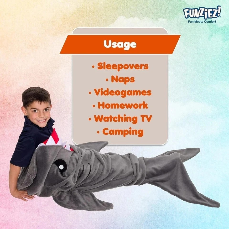 Animal Tail Blanket - Plush Animal Sleeping Bag Blanket for Kids (Gray Shark)