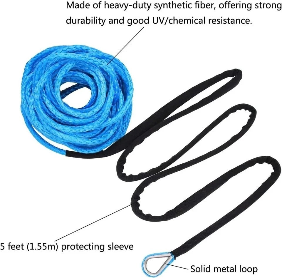 1/4 Inch x 50 Feet Synthetic Winch Rope 10,000LBs Line Cable Blue 1/4 inch