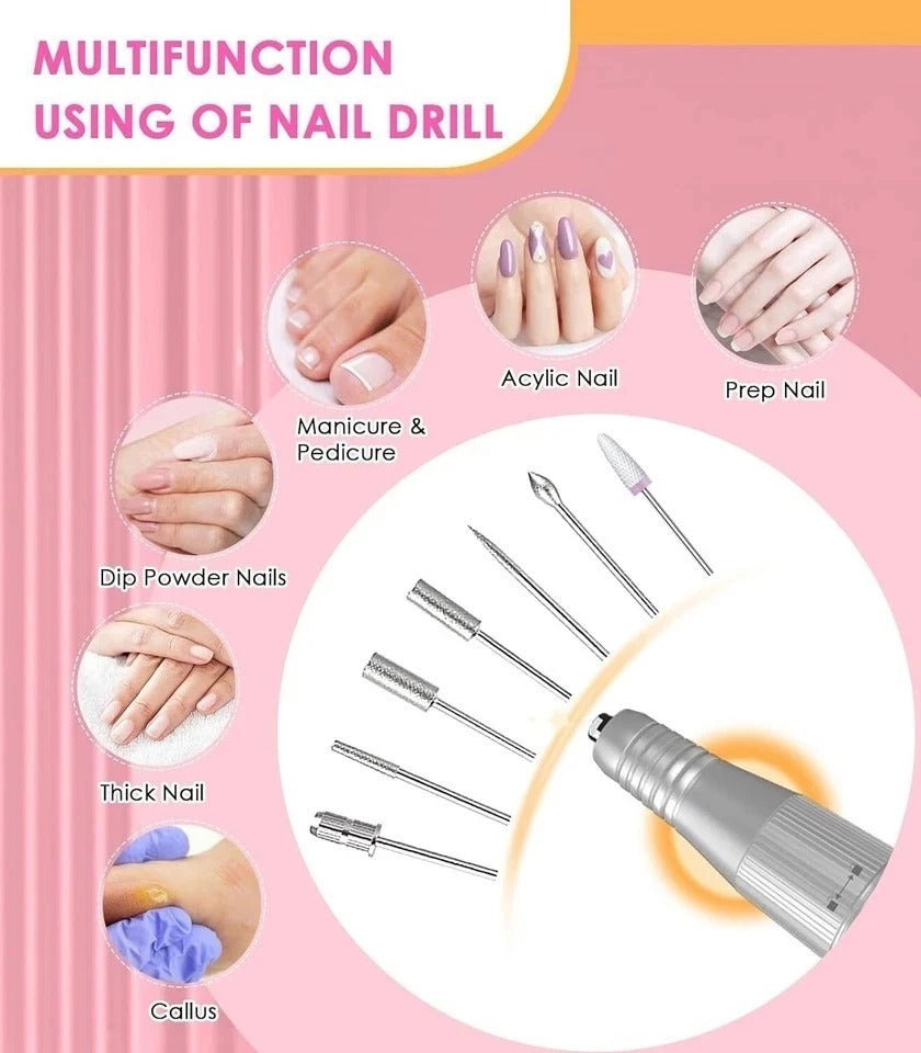 Portable Nail Drill Electric File: 40000RPM Professional Rechargeable Nail E-...