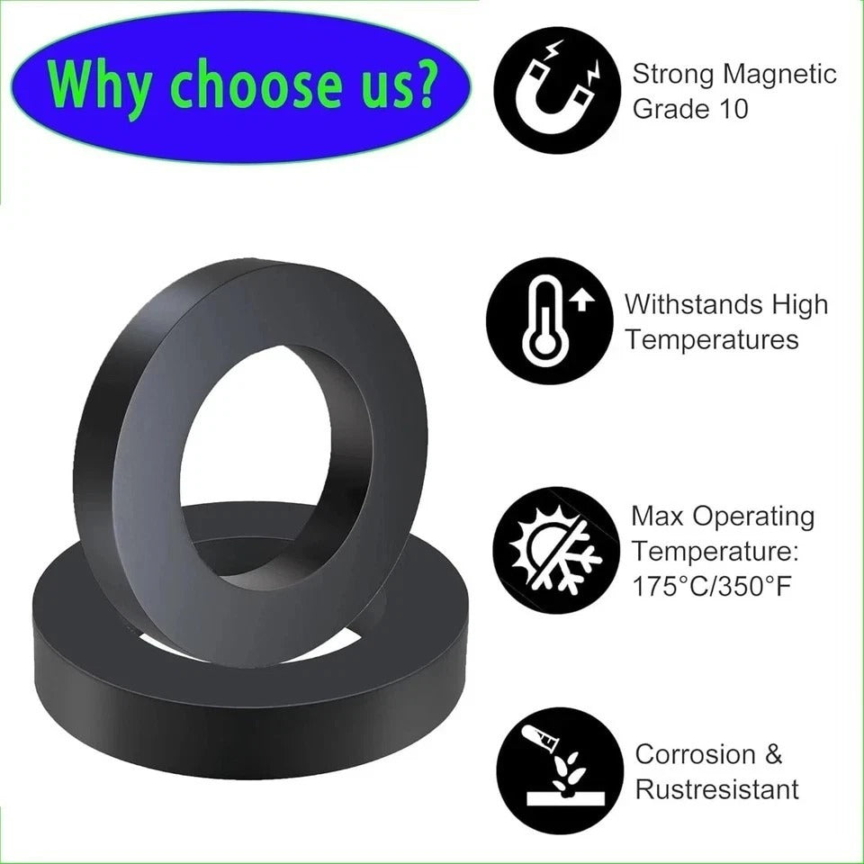 4PCS Large Ferrite Ring Magnet - Grade 10 Big Magnets Heavy Duty, OD60mm x ID32m