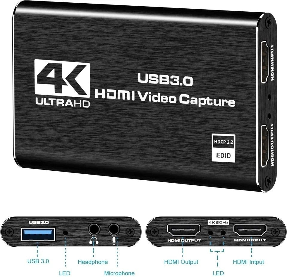 4K HDMI Capture Card for Streaming, Full HD 1080P 60FPS USB 3.0 Cam Link Game...