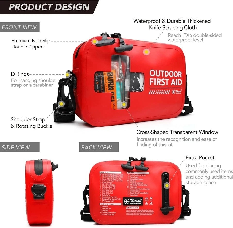 152 PCS Waterproof First Aid Kit, Portable Small Boat Dry Bag Bug Out Bag, Emerg