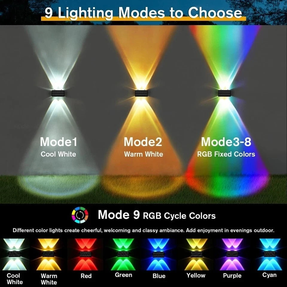 4 Pack Solar Fence Lights with Warm/Cool White & 6 RGB Color 9 Modes, Ultra B...