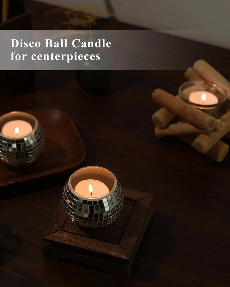 12 Pcs Disco Ball Candle Holder Glass Mirror Candle Holder Disco Ball Decor for
