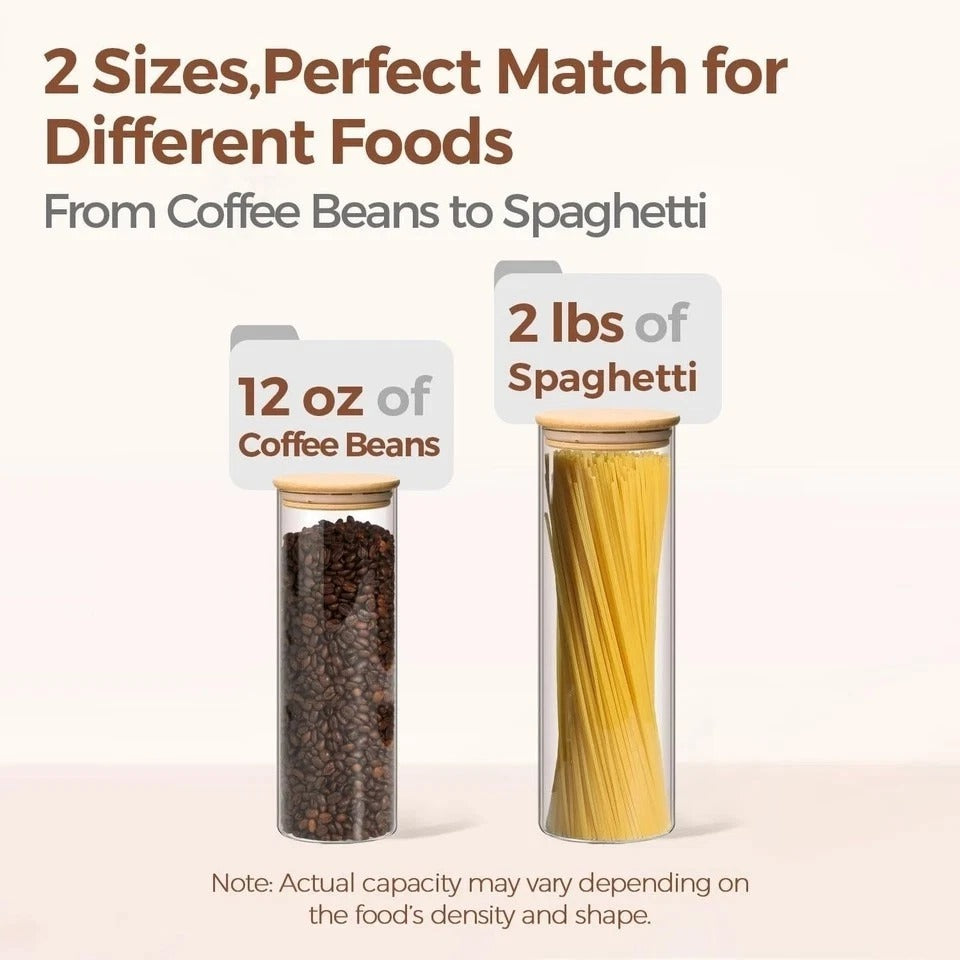 Versatile Tall Glass Jars Set of 6 - Perfect for Pasta, Flour, and Nuts Storage