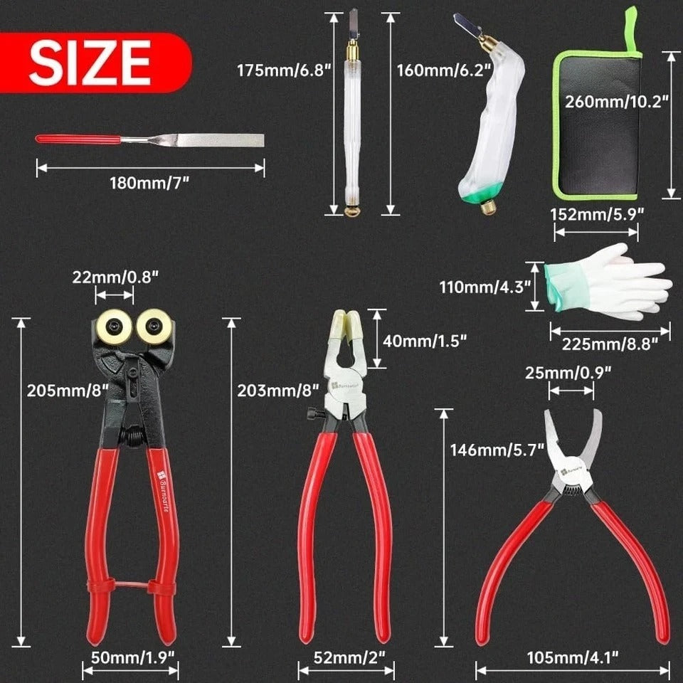 Professional 21Pcs Stained Glass Tool Kit，Heavy Duty Glass Running Breaking Plie
