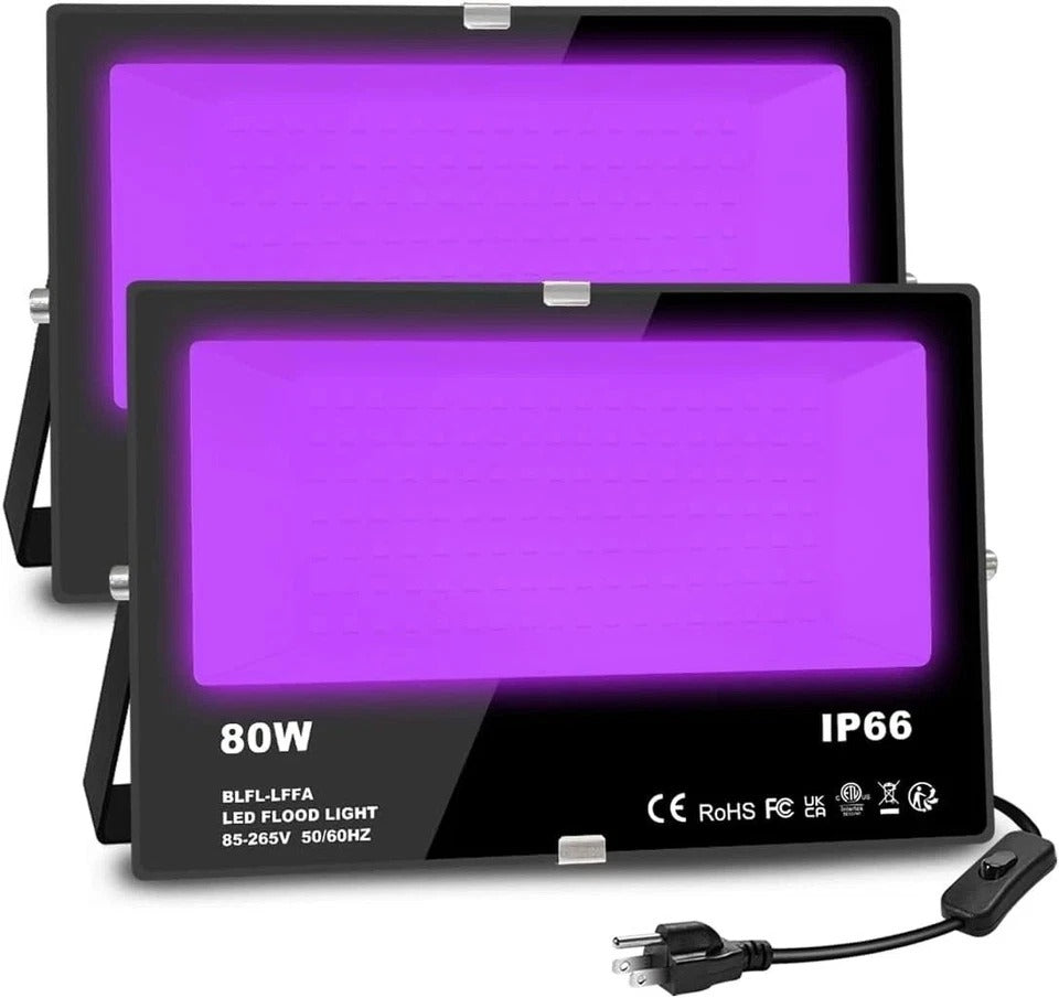 80W Blacklight Flood Lights UV LED Outdoor IP66 Glow Party Decor (2 Pack)