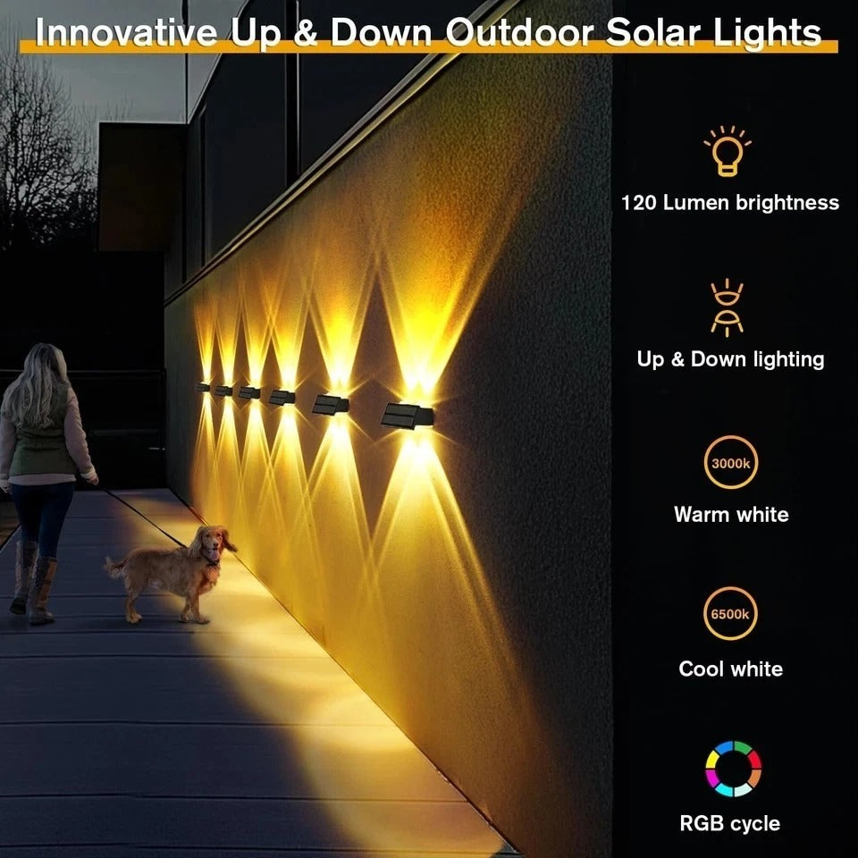 4 Pack Solar Fence Lights with Warm/Cool White & 6 RGB Color 9 Modes, Ultra B...