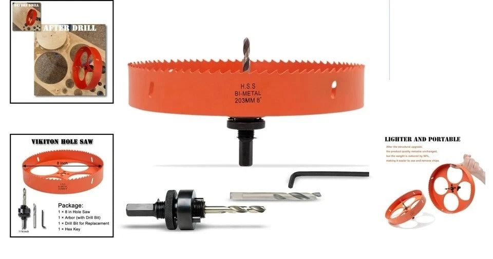 8-Inch Bi-Metal Hole Saw for Metal, Wood & Plastic Cutting