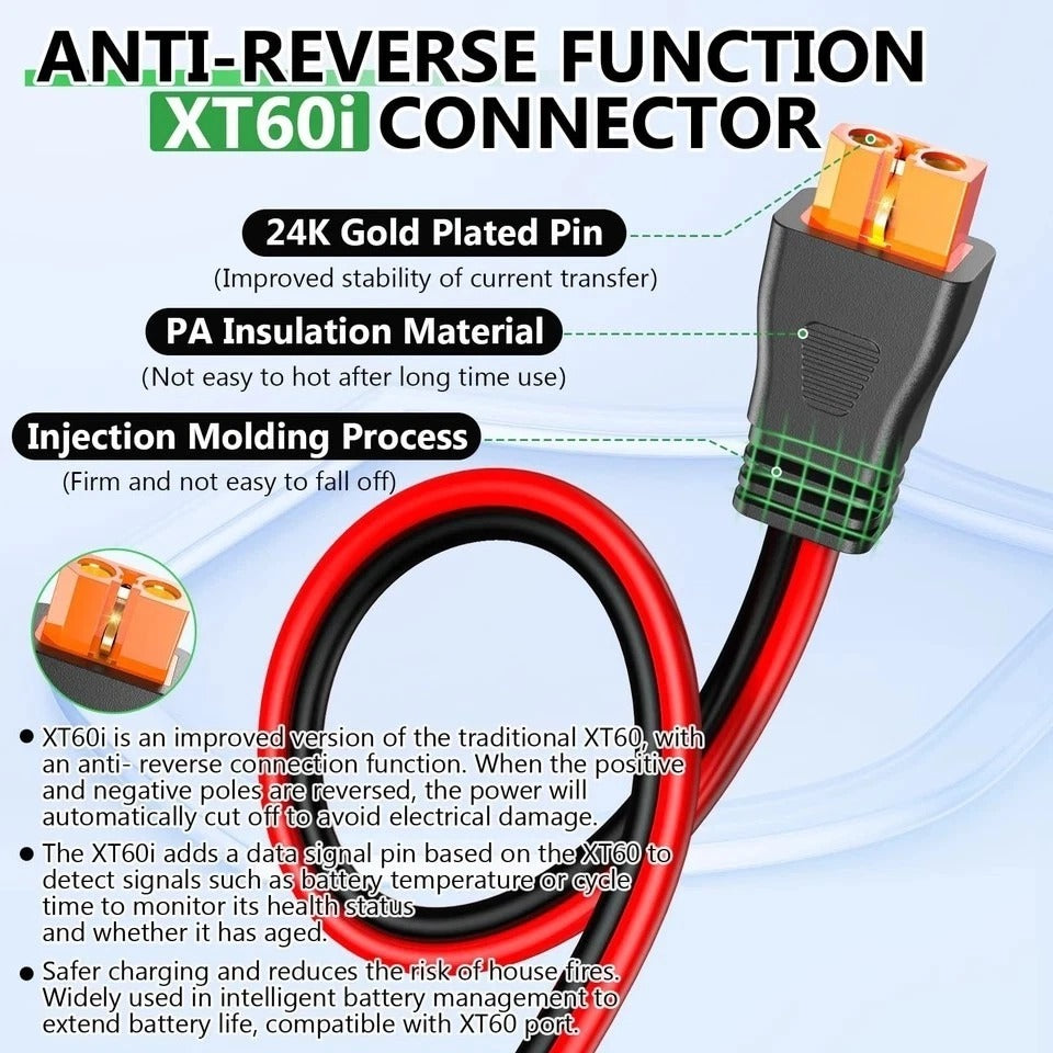 Solar to XT60i Extension Cable 10AWG 30FT XT60i Female to Male Connector for ...