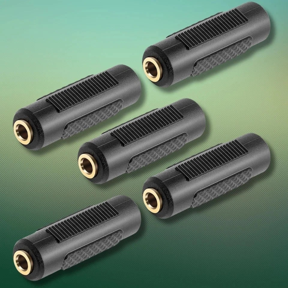 5 Pcs 3.5mm Stereo Audio Gold Plated Female to Female Jack Coupler Adapter Black