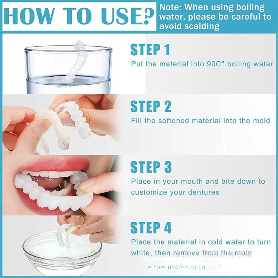 Smile Snap On Upper + Lower False Teeth Dental Veneers Denture Tooth Cover Set