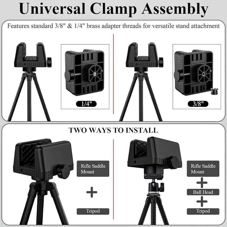 Universal Rifle Clamp Shooting Tripod Rest 1/4" 3/8" Screw Holes Hunting Tripod