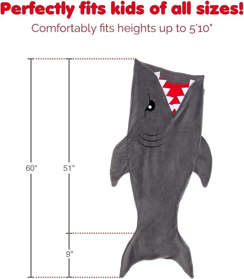 Animal Tail Blanket - Plush Animal Sleeping Bag Blanket for Kids (Gray Shark)