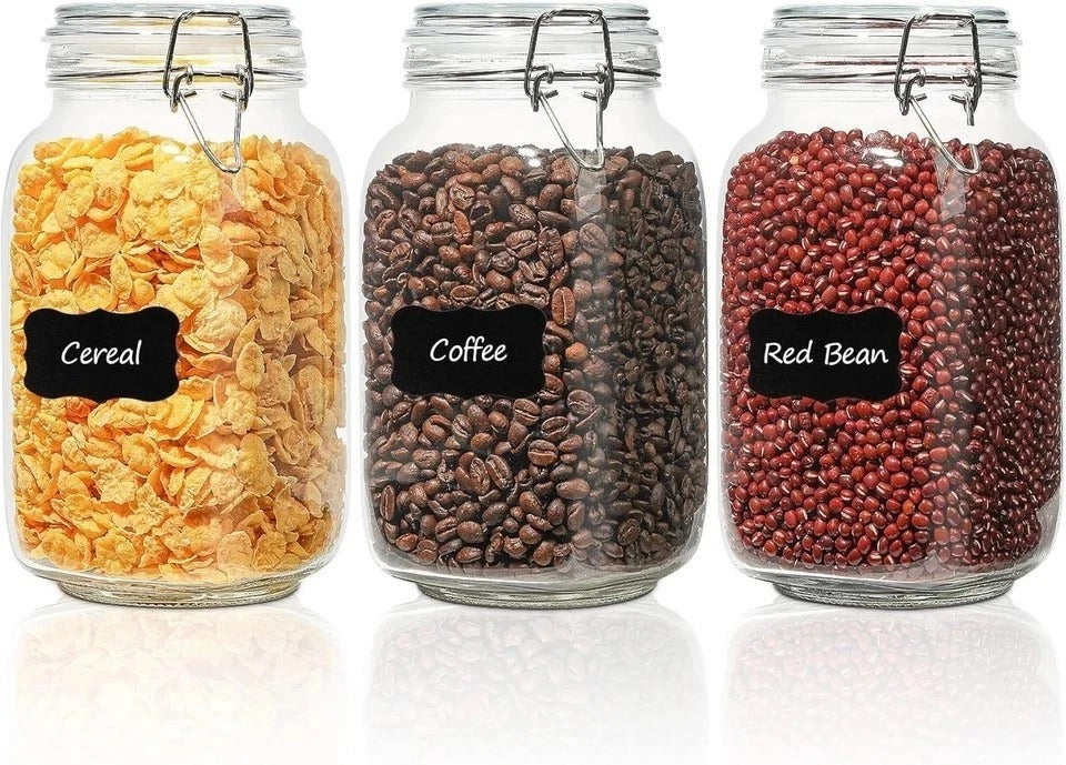 Stylish Clear Glass Canisters with Airtight Lids - Kitchen Organization Set of 3