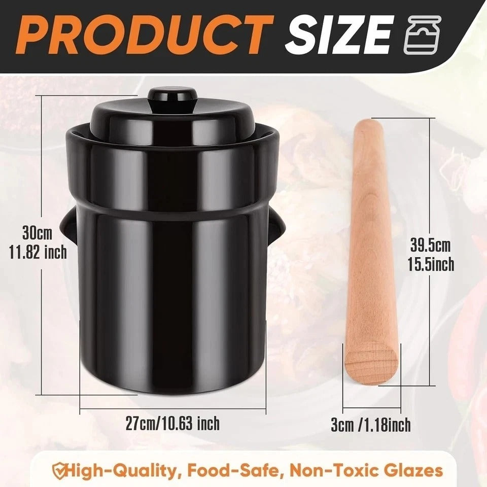 Fermentation Crock 5 Liter / 1.3 Gallon, Sauerkraut Crock with Lid, Weights & Po