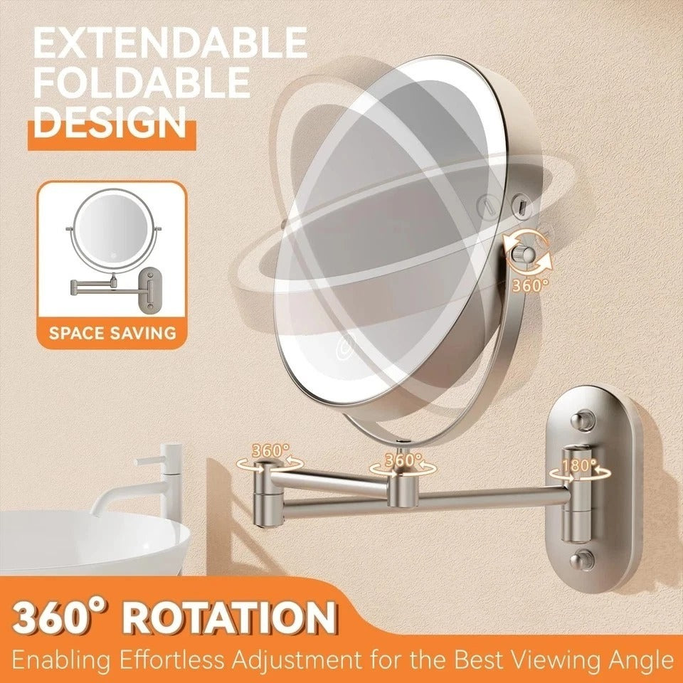 1X/20X Wall Mounted Makeup Mirror with Light 8 Double-Sided Magnifying Mirror
