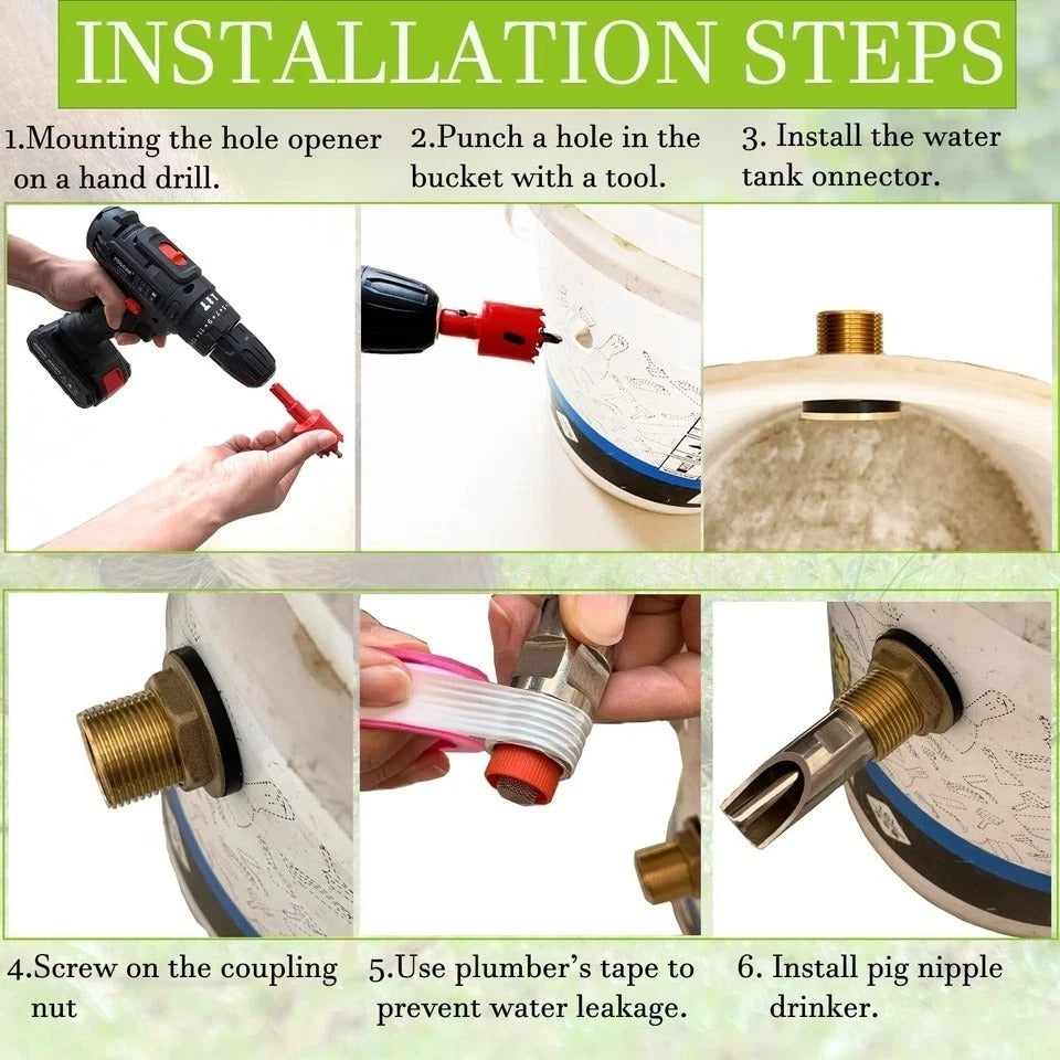 5 Sets Automatic Pig Nipple Waterer for Barrel Kit Stainless Steel Hog Drinke...