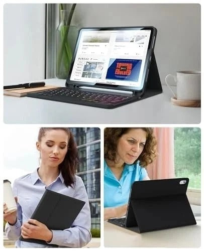 for iPad 11th(A16,2025) 10th Generation Case with Keyboard 10.9 inch Black