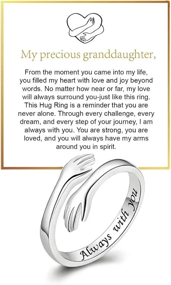 To My Granddaughter Hug Ring for Hope Rings, Inspirational Stainless Steel Engar