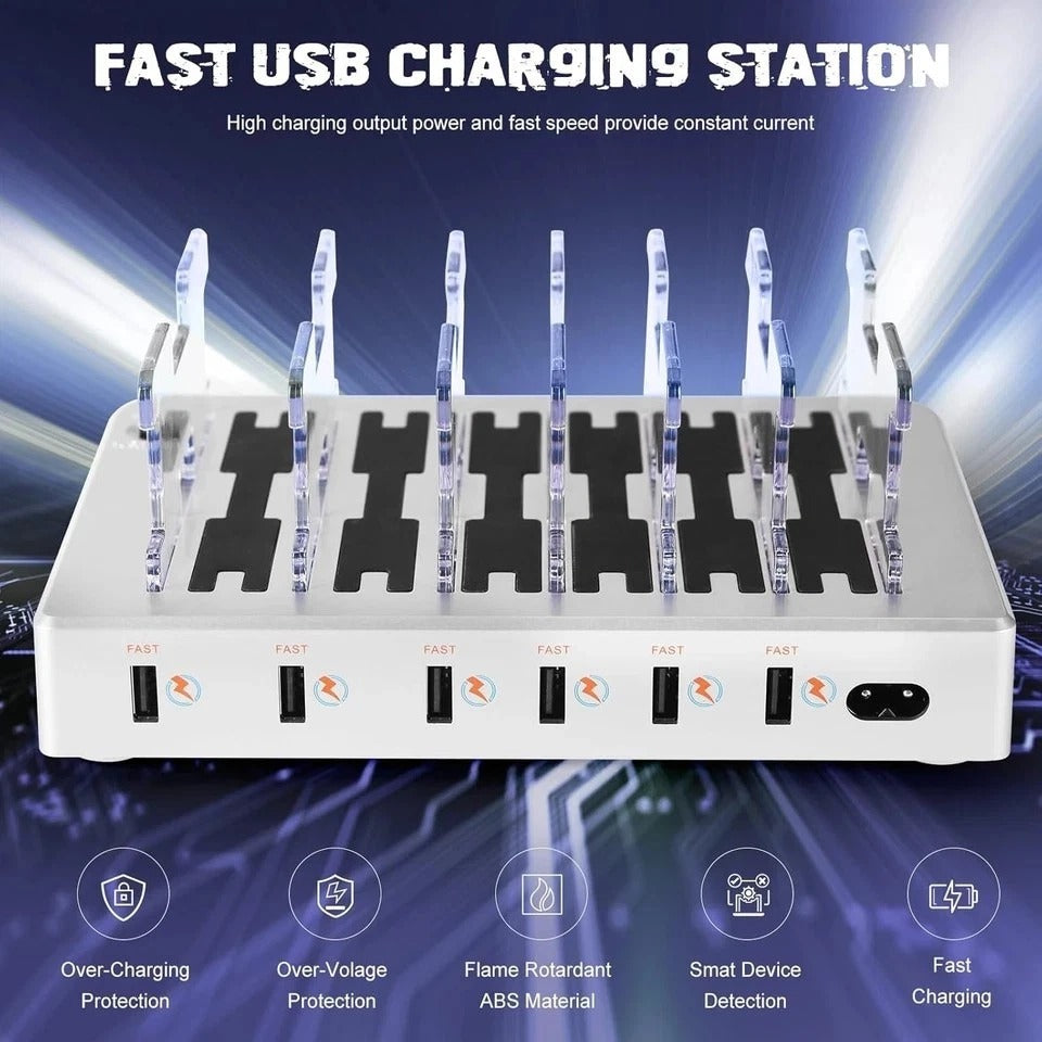 Charging Station for Multiple Devices, 6 Ports Multi Devices USB Charger Fast Ce