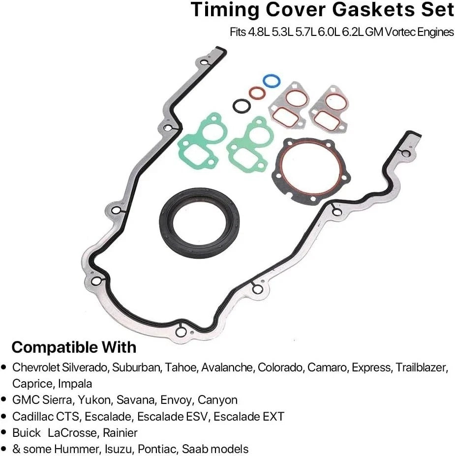 Timing Cover Gasket Set - Compatible with 4.8L 5.3L 5.7L 6.0L 6.2L - Replac
