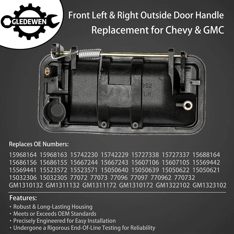 Metal Exterior Door Handle, Compatible with 1988-2001 Chevy K1500 K2500 K3500 C1