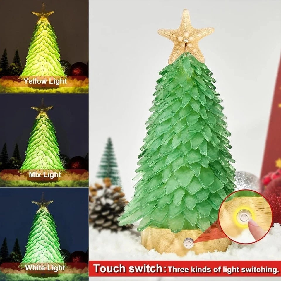 Green Sea Glass Christmas Tree - Handcrafted Mini Christmas Tree with 3-Color LE