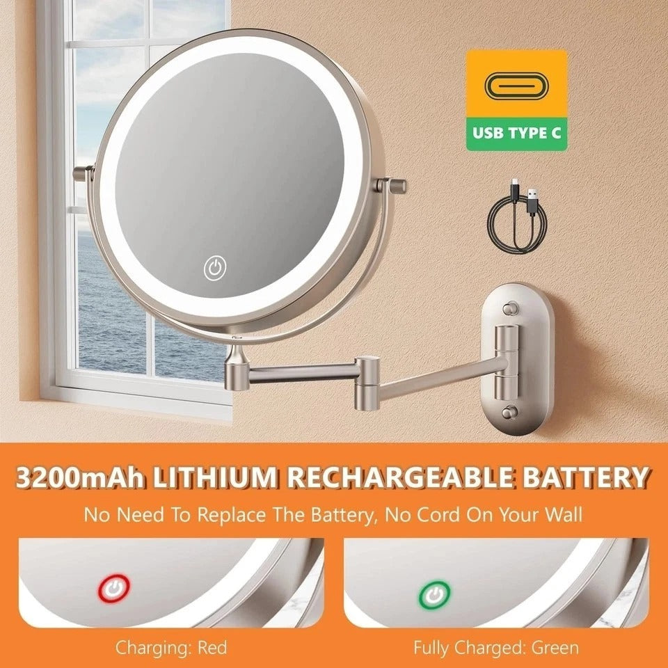 1X/20X Wall Mounted Makeup Mirror with Light 8 Double-Sided Magnifying Mirror