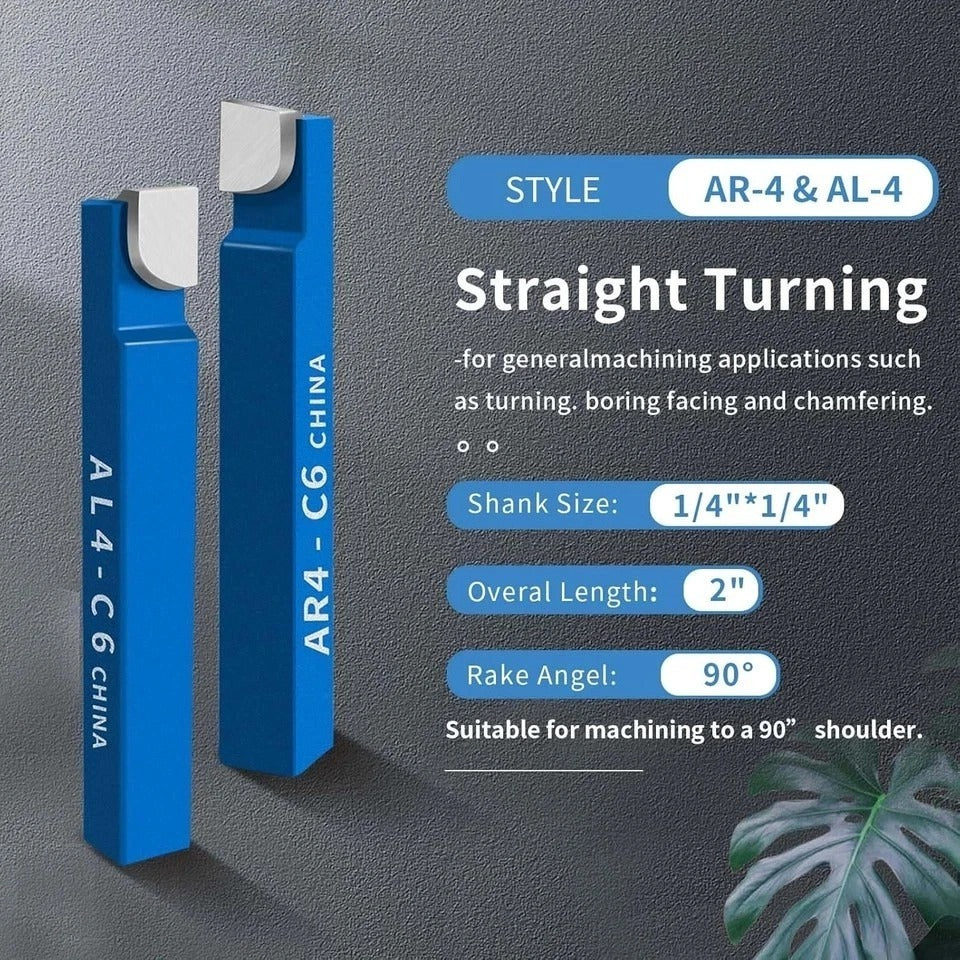 10PCS 1/4" Metal Lathe Carbide Tip Cutter Tool Set for Turning and Boring