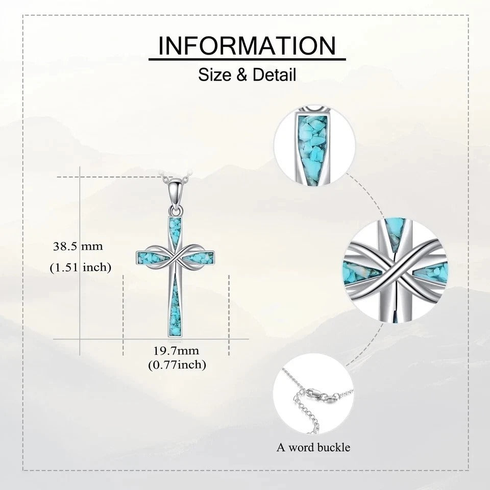 Cross Necklace 925 Sterling Silver Turquoise Cross Pendant Necklace Religious...