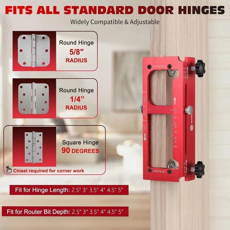 Door Hinge Jig, Aluminum Alloy Door Hinge Template Kit for Router, Adjustable Mo