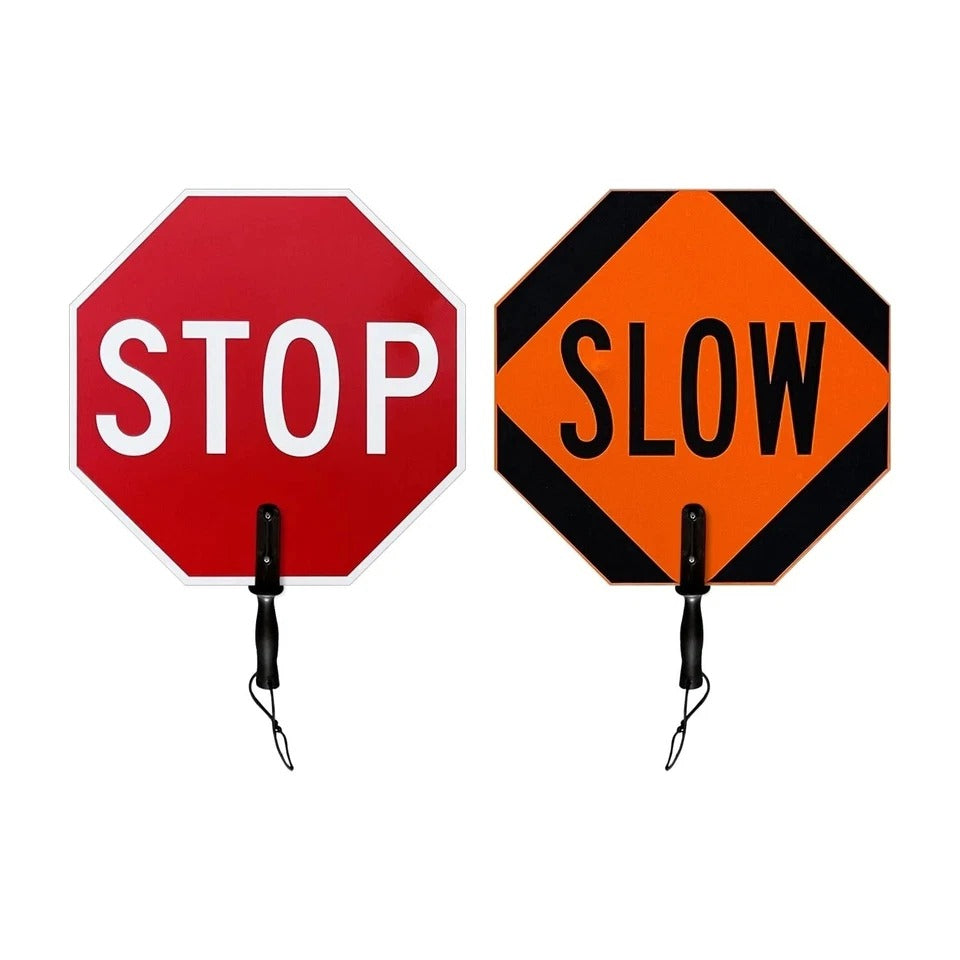 18 x 18 inch Handheld “STOP - SLOW” Paddle Sign with Handle, Double-Sided, Sc...