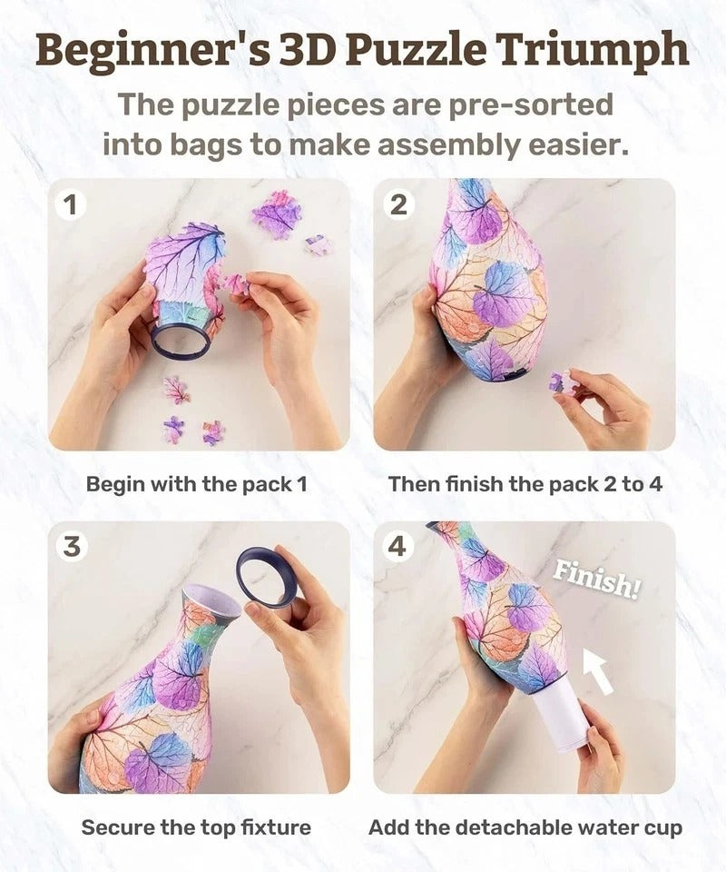 3D Puzzle Vase Unique Flower Vase Made by 160 Curved Plastic Puzzle Pieces House