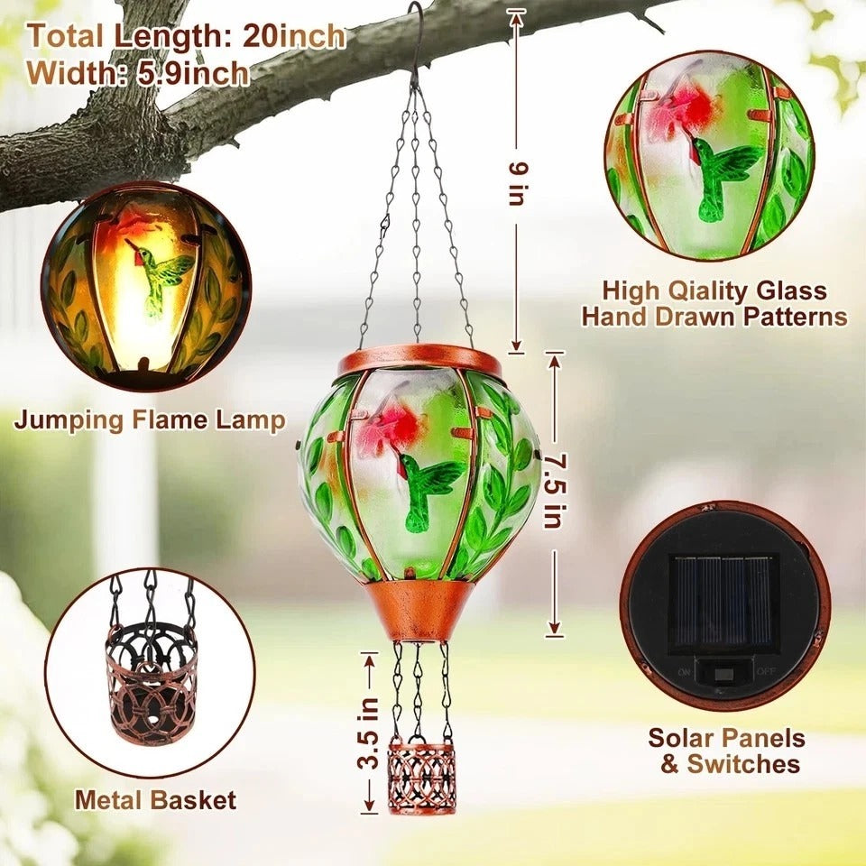 Hummingbird Solar Hot Air Balloon Lantern,Outdoor Decor with Flame Lights Waterp