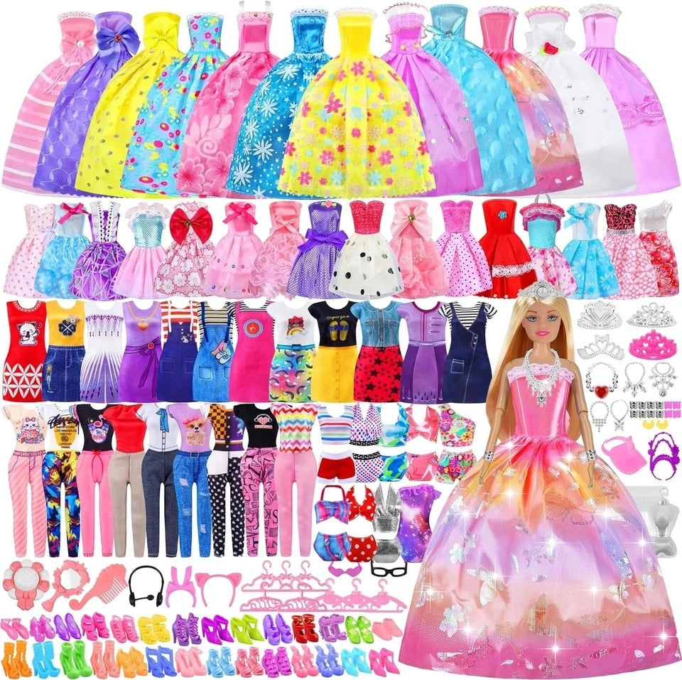 135 Pcs Doll Clothes and Accessories with Doll, Princess Gowns, Fashion Dresses,