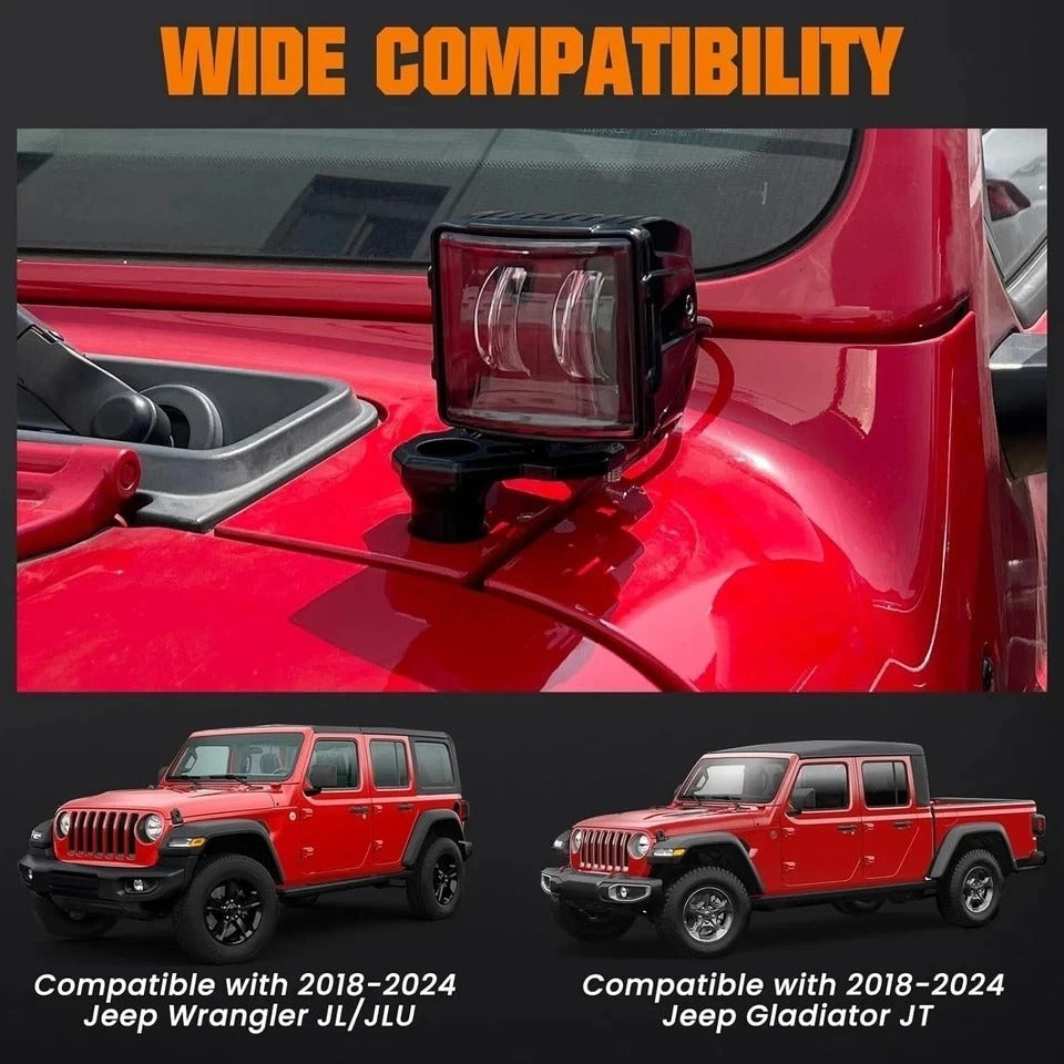 Wrangler JL Light Bar Hood Mounting Brackets, Gladiator JT Ditch Light Cowl Moun