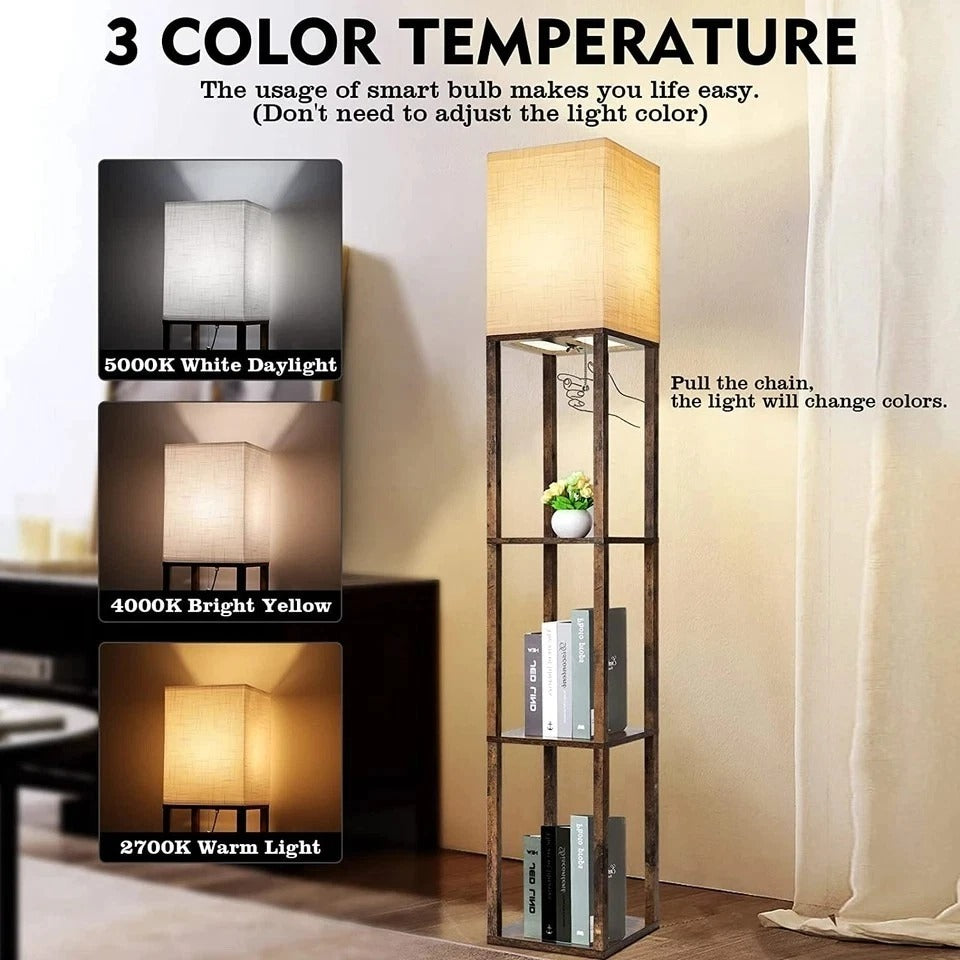 Floor Lamp with Shelves, Modern Shelf Lamp for Display Storage, 3 Color Temperat