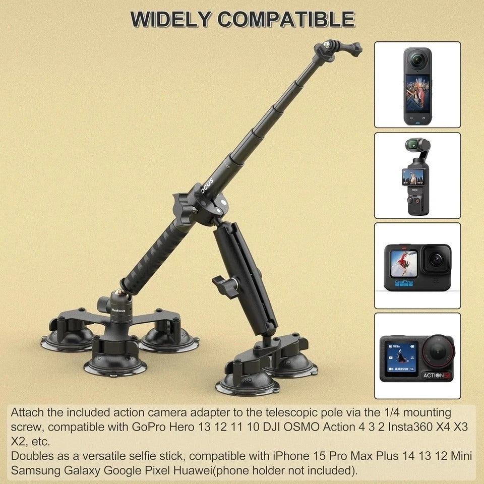 Suction Car Mount for Insta360 X5, X4, X3, 5 in 1 Suction Cup Camera Mount Kit w