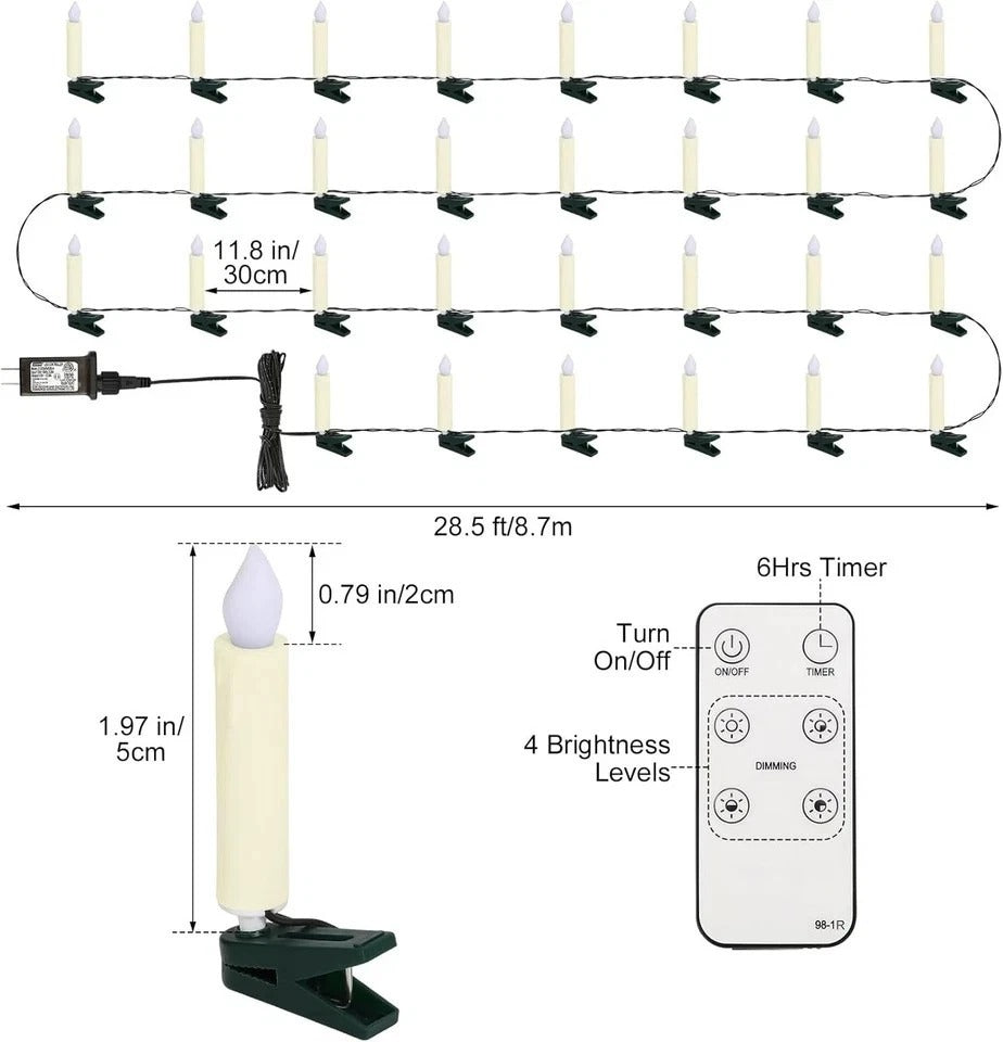 Christmas Tree Candle Lights 30 LED, Flickering Clip on Flameless Candles with T