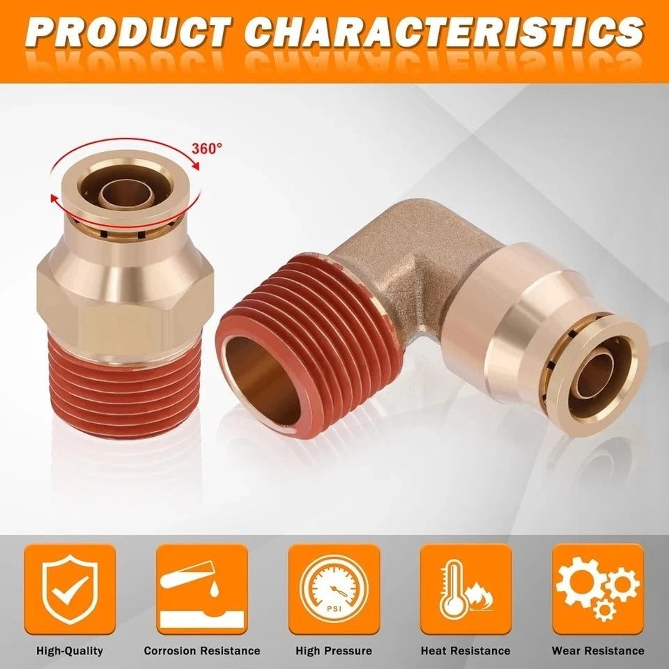 3/8" DOT Quick Push to Connect Fittings Brass Straight and 90 Degree Elbows, 3/8