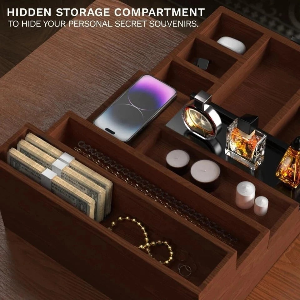 Cologne Organizer for Men,4 Tier Wooden Cologne Stand with Drawer,Hidden Compart